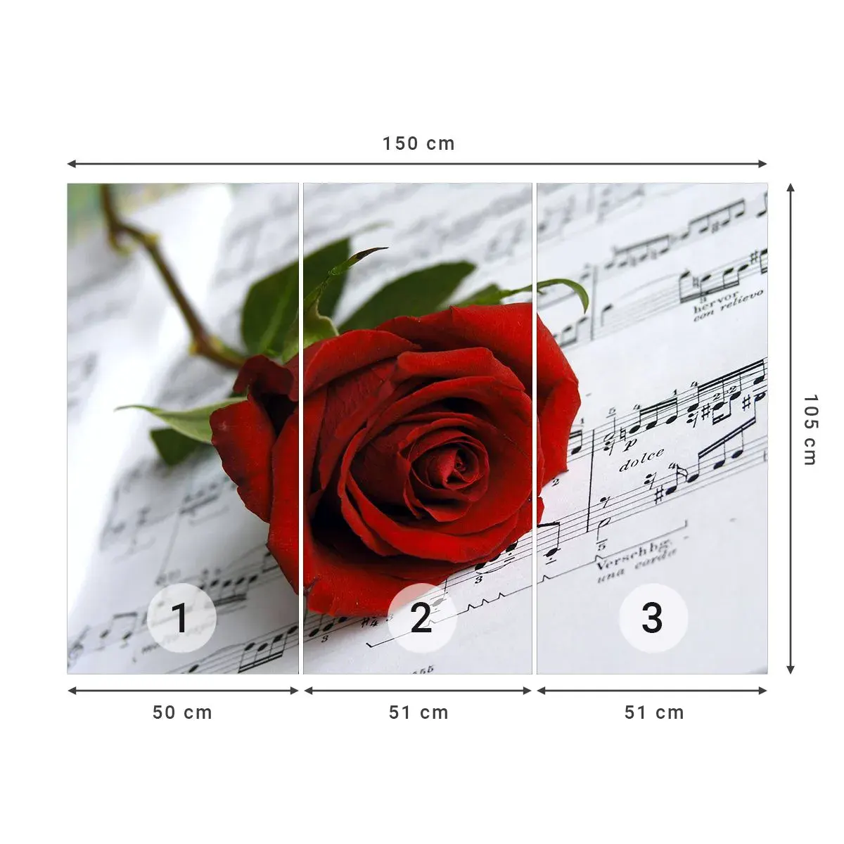 Selbstklebende Fototapete Deluxe Sticker - Musik der Gefühle in Scharlach - Blumen, Rose, Musik - 150x105 cm