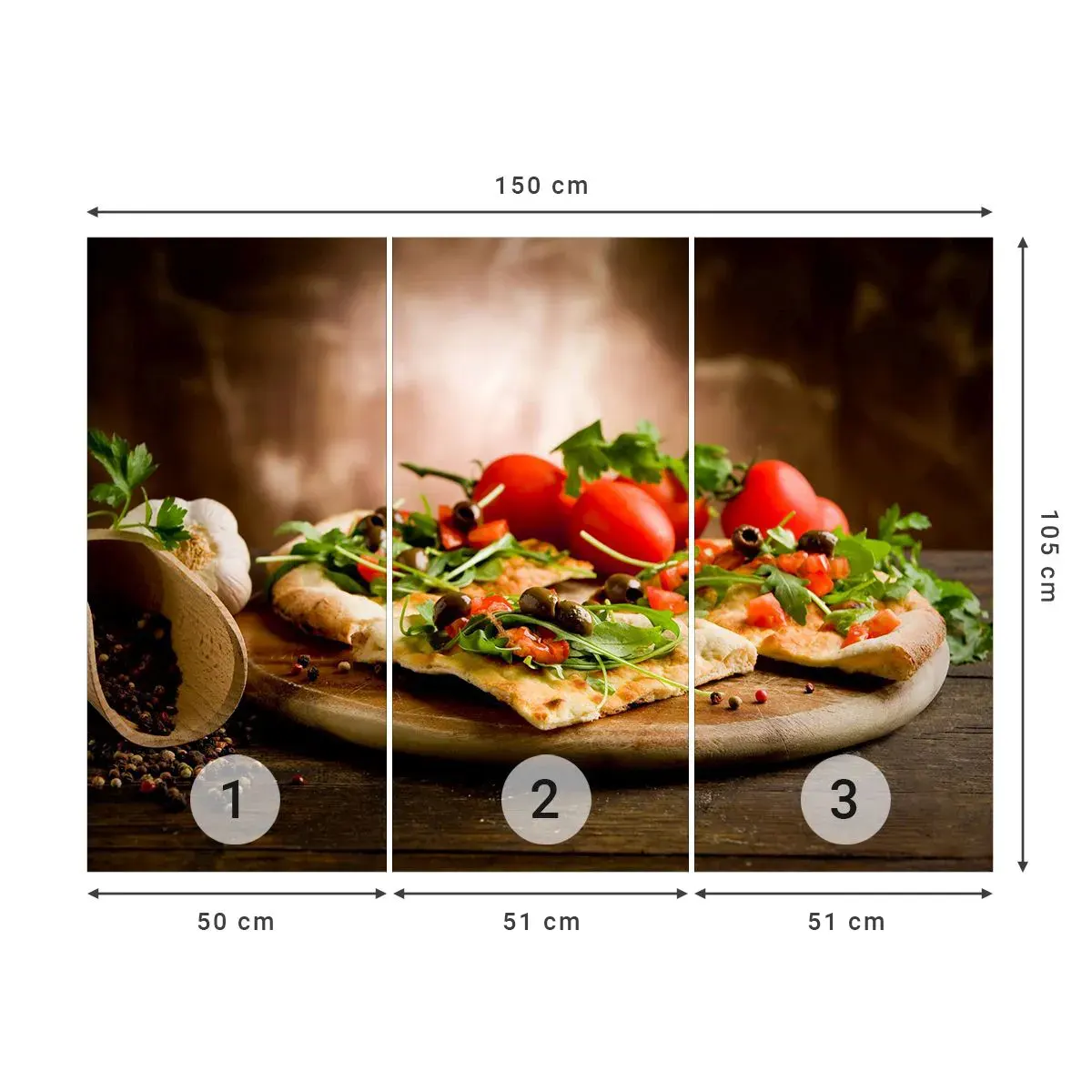 Fototapeta Samoprzylepna Deluxe Sticker - Prosto z pieca i z ogrodu - Gastronomia, Pizza, Włochy - 150x105 cm