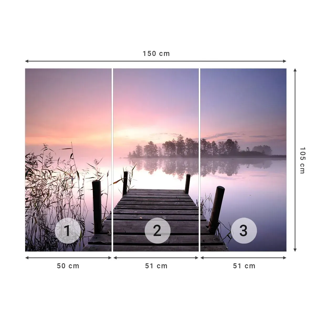 Fotomurali Autoadesivo Deluxe Sticker - Nebbia color lilla - Paesaggio, Alba, Lago - 150x105 cm