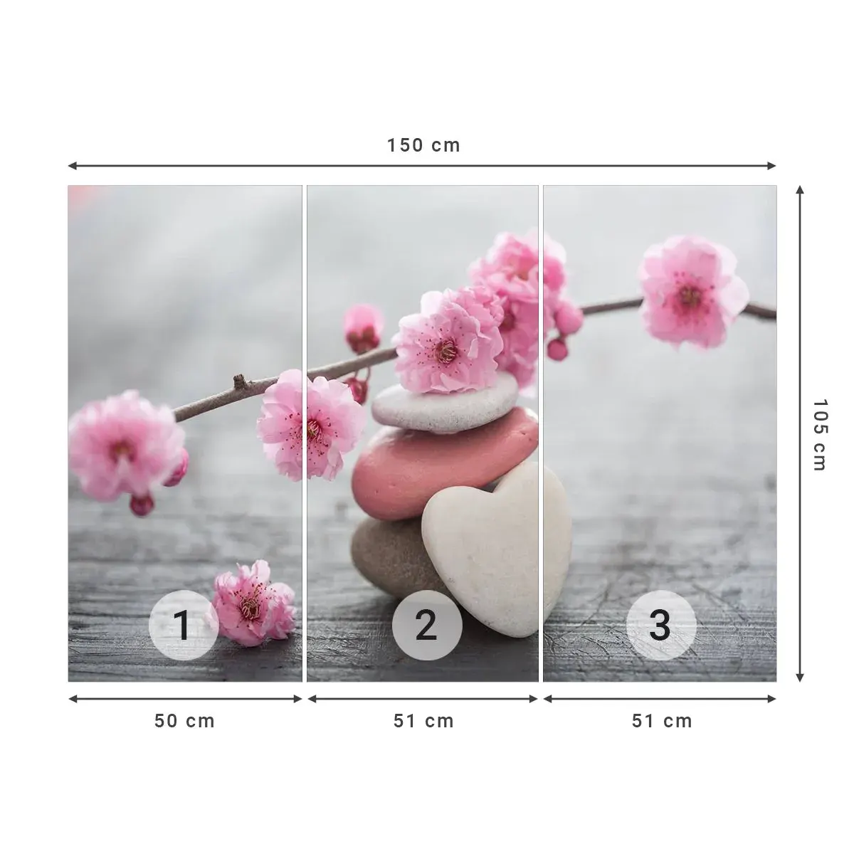 Selbstklebende Fototapete Deluxe Sticker - Glückseligkeit mit einer Kirschblüte - Herz, Blume, Steine - 150x105 cm