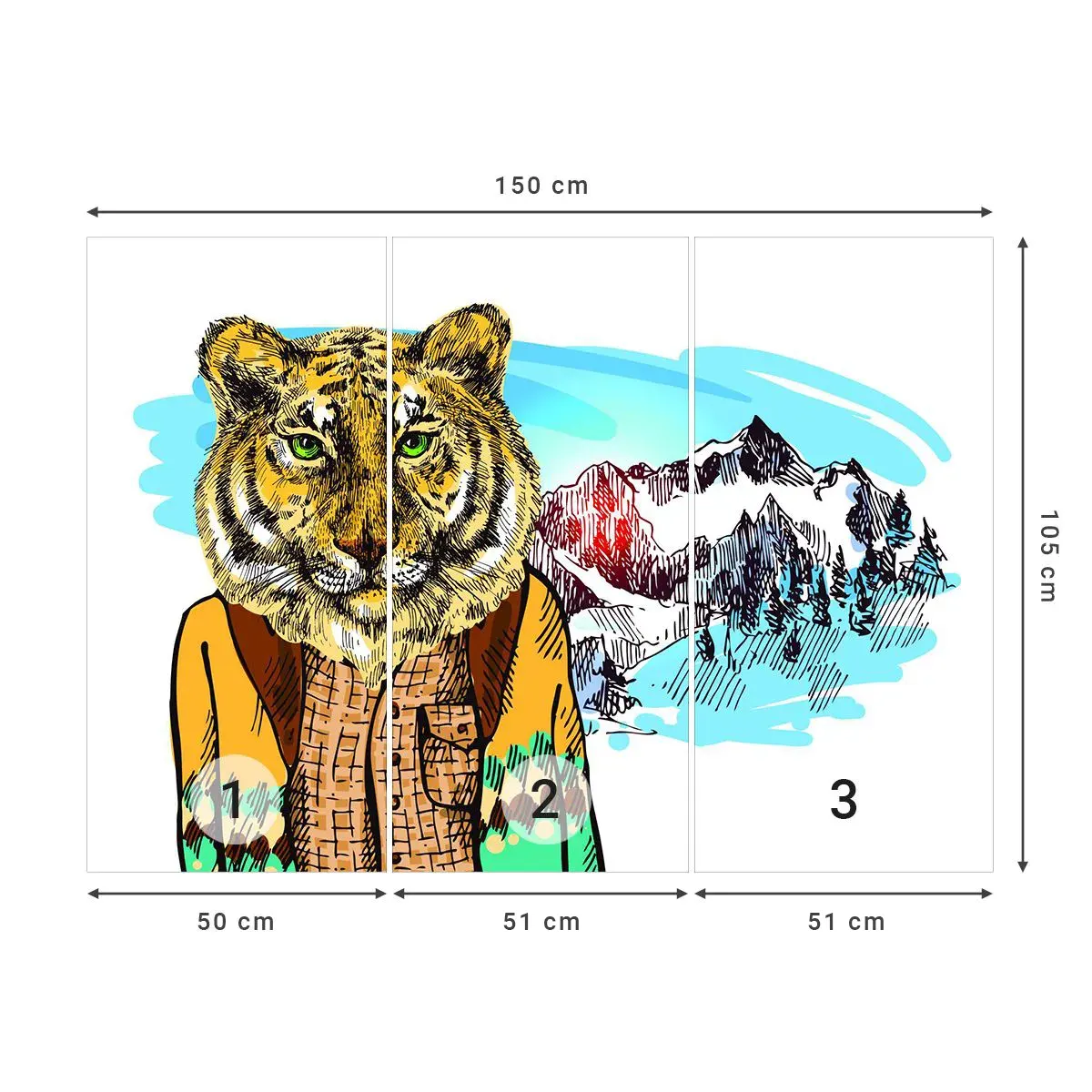 Tapet Autoadeziv Deluxe Sticker - Nu atât de sălbatic cum este cunoscut - Abstracția, Tigru, Munţi - 150x105 cm