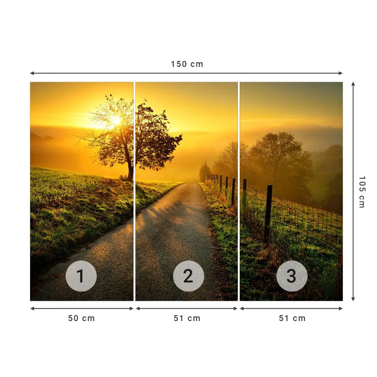 Självhäftande Fototapet Deluxe Sticker - Honungfärgad eftermiddag - Landskap, Grusväg, Äng - 150x105 cm