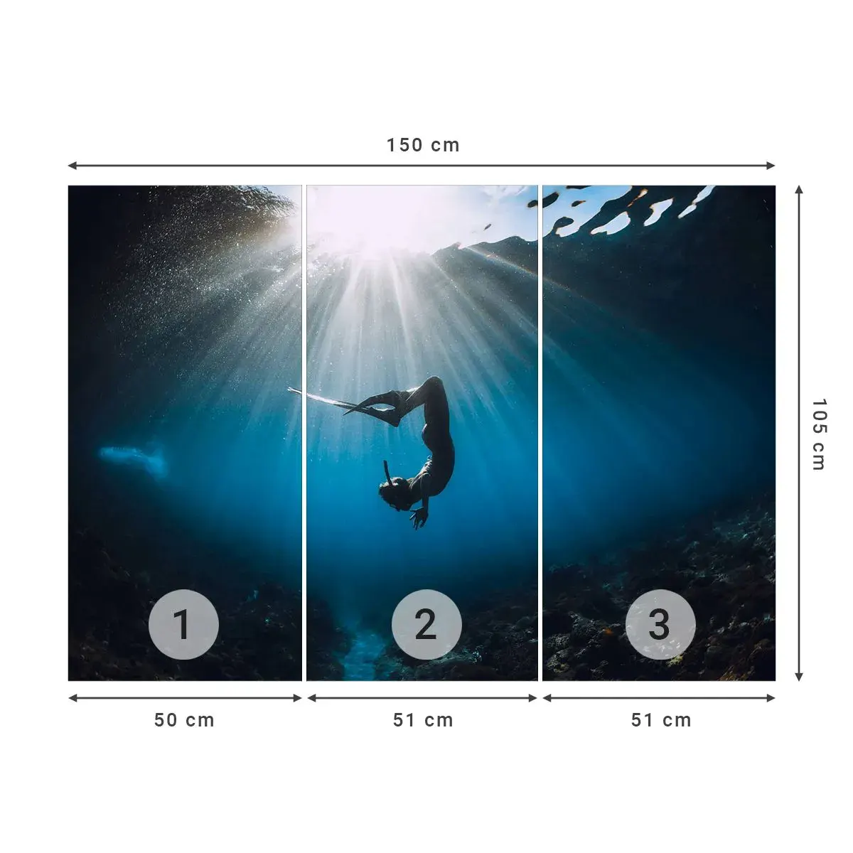 Tapet Autoadeziv Deluxe Sticker - Dans subacvatic - Peștera subacvatică, Raze de soare, Scufundări - 150x105 cm