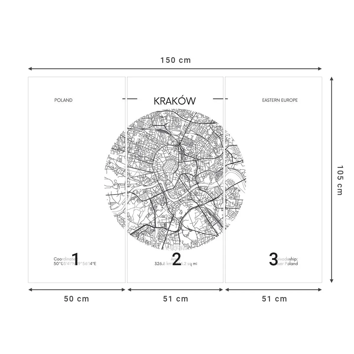 Self-Adhesive Photo Wallpaper Deluxe Sticker - Anatomy of Crocow - Map, Cracow, Poland - 150x105 cm