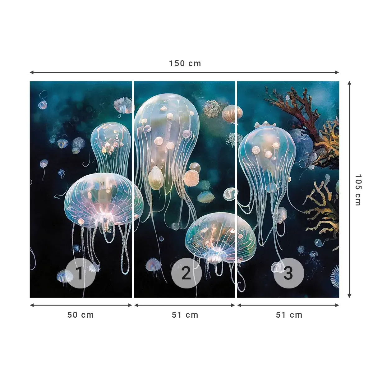 Tapet Autoadeziv Deluxe Sticker - Balul subacvatic - meduze, Animale, Adâncimi - 150x105 cm