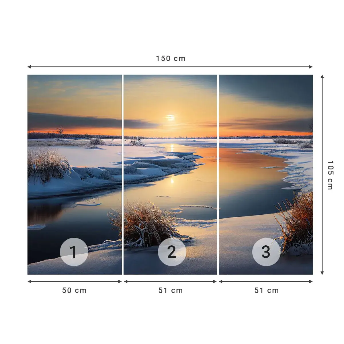 Tapet Autoadeziv Deluxe Sticker - Apus de soare pe timp de iarnă - Iarnă, Râu, Peisaj - 150x105 cm