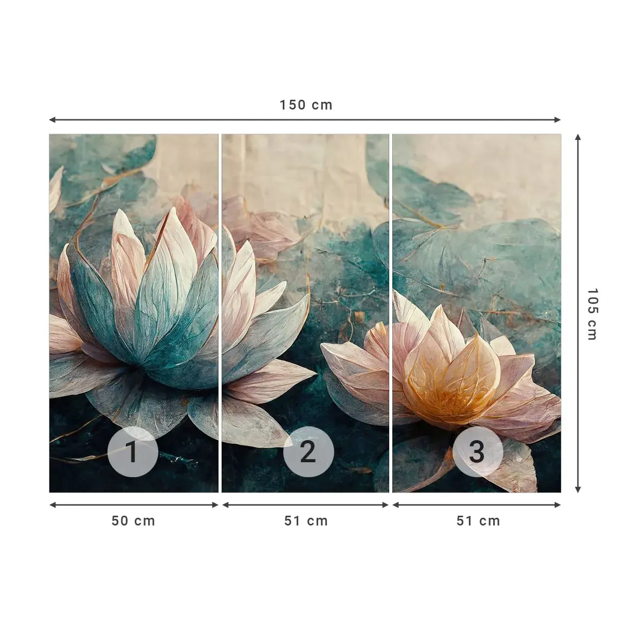 Selbstklebende Fototapete Deluxe Sticker - Seesterne - Blumen, Art Deco, Lotus - 150x105 cm