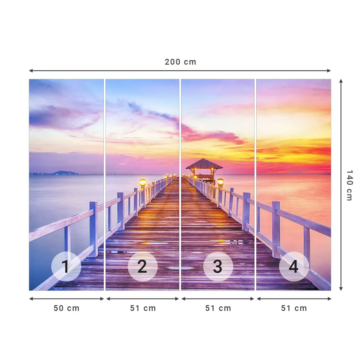 Papel de Parede Autocolante Deluxe Sticker - O silêncio lilás-dourado da noite - Paisagem, Mar, Baía - 200x140 cm