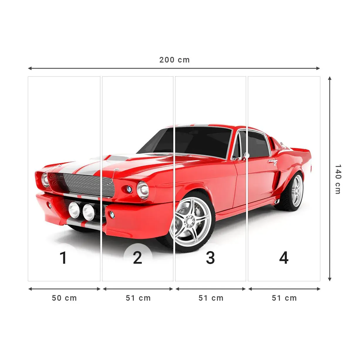 Selbstklebende Fototapete Deluxe Sticker - Ein Mustang so schnell wie der Wind - Automobil, Oldtimer, Mustang-Auto 1967 - 200x140 cm