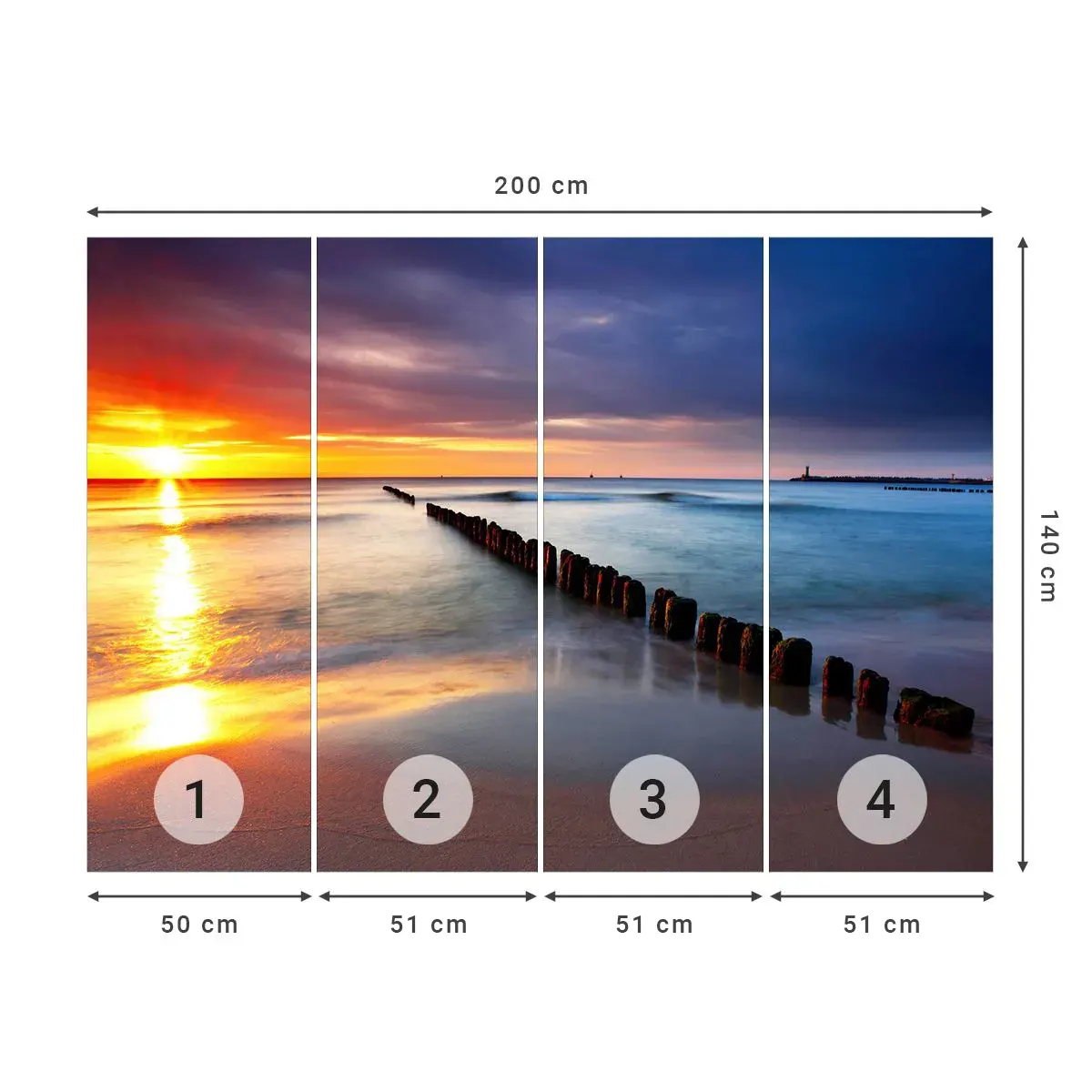 Papier Peint Autocollant Deluxe Sticker - Ecoute le silence - Paysage, Coucher de soleil, Plage - 200x140 cm