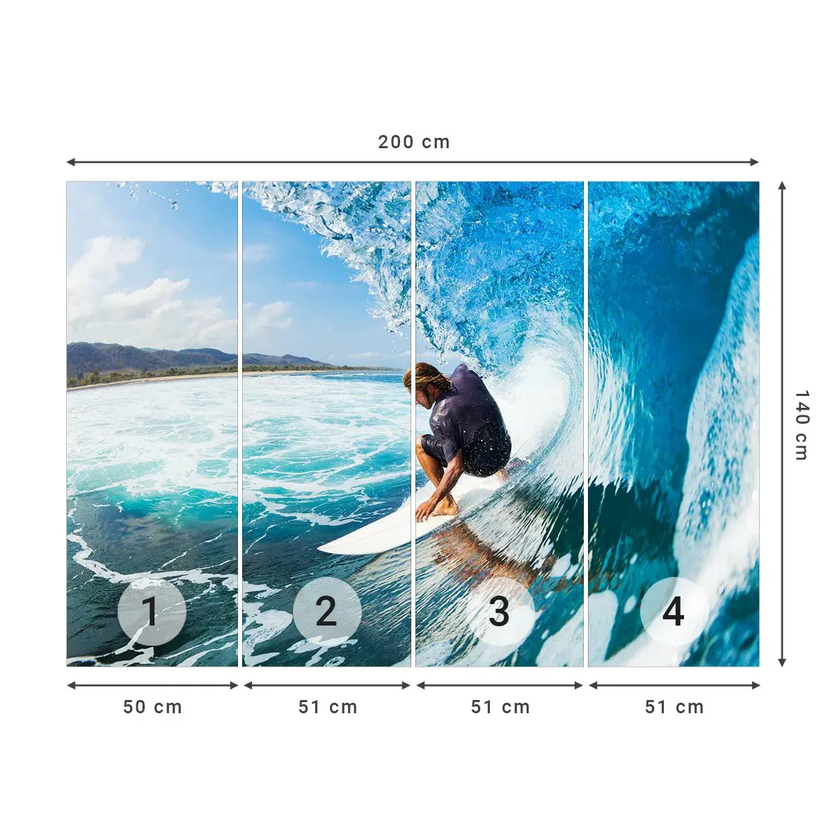 Zelfklevend Fotobehang Deluxe Sticker - Dansend met de golven - Sport, Surfen, Surfplank - 200x140 cm