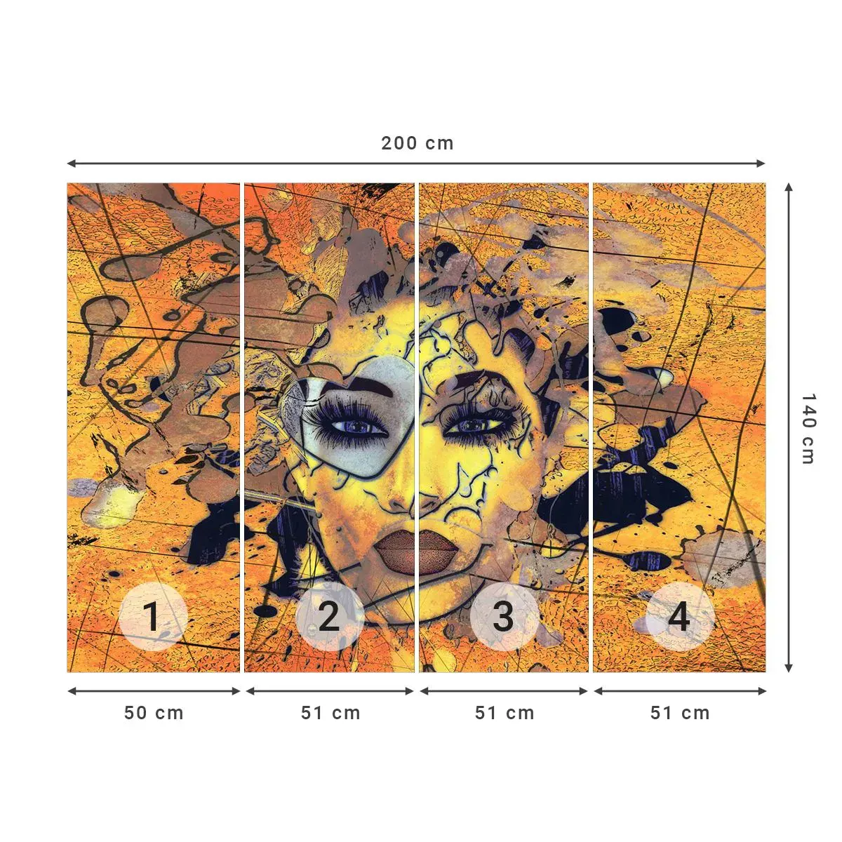 Självhäftande Fototapet Deluxe Sticker - Solig skönhet - Abstraktion, Kvinnans ansikte, Ögon - 200x140 cm
