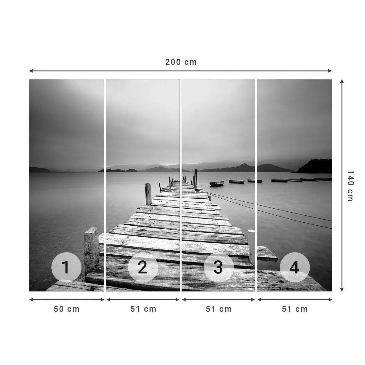 Fototapeta Samolepicí Deluxe Sticker - Za horami, za moři - Krajina, Dřevěný most, Lodž - 200x140 cm