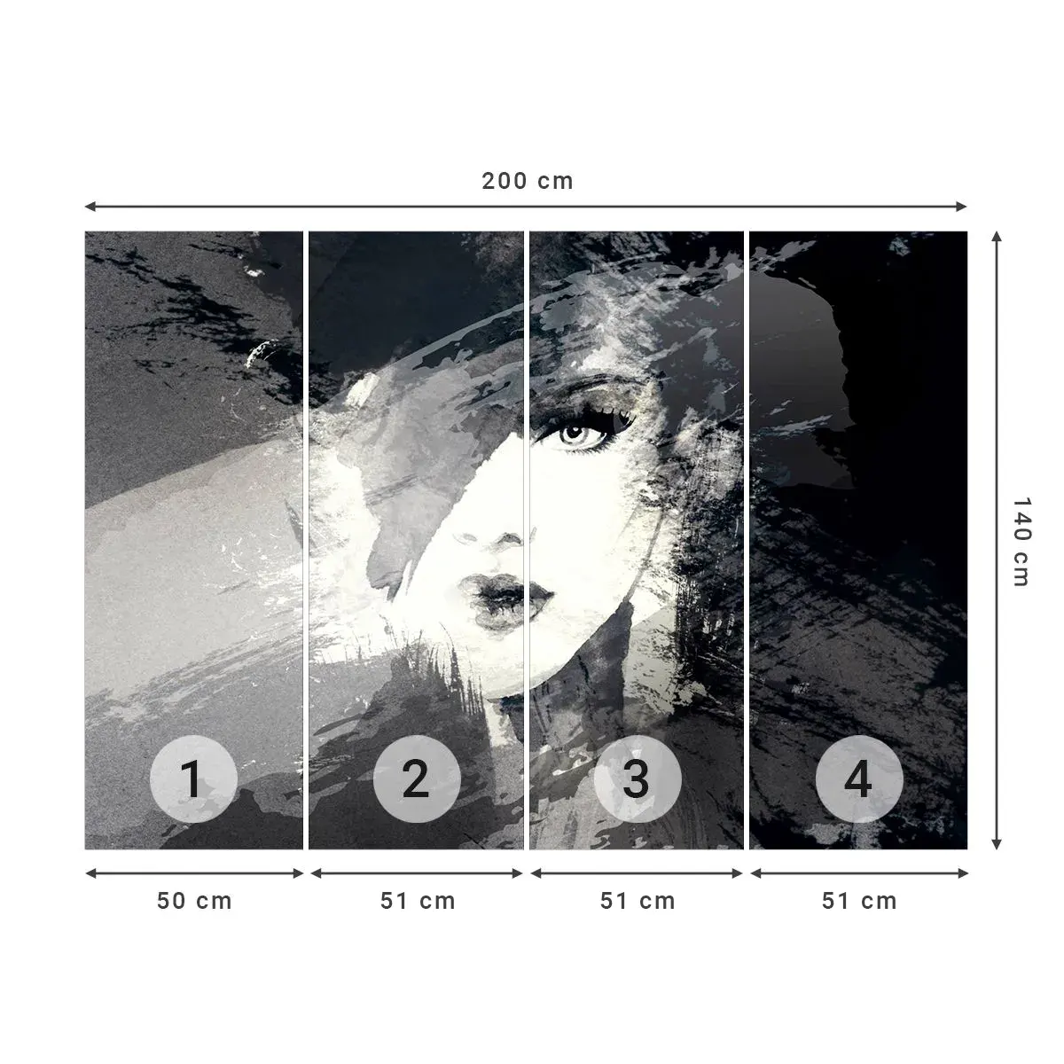 Papel de Parede Autocolante Deluxe Sticker - Por trás do véu cinzento - Rosto de mulher, Preto e branco, Olhos - 200x140 cm