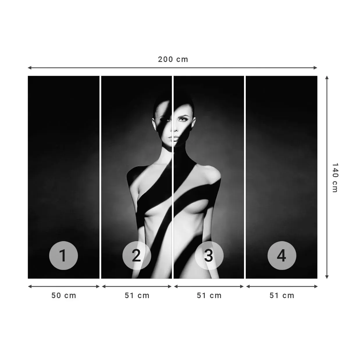 Selbstklebende Fototapete Deluxe Sticker - In Glanz und Schatten - Frau, Körper, Stück - 200x140 cm