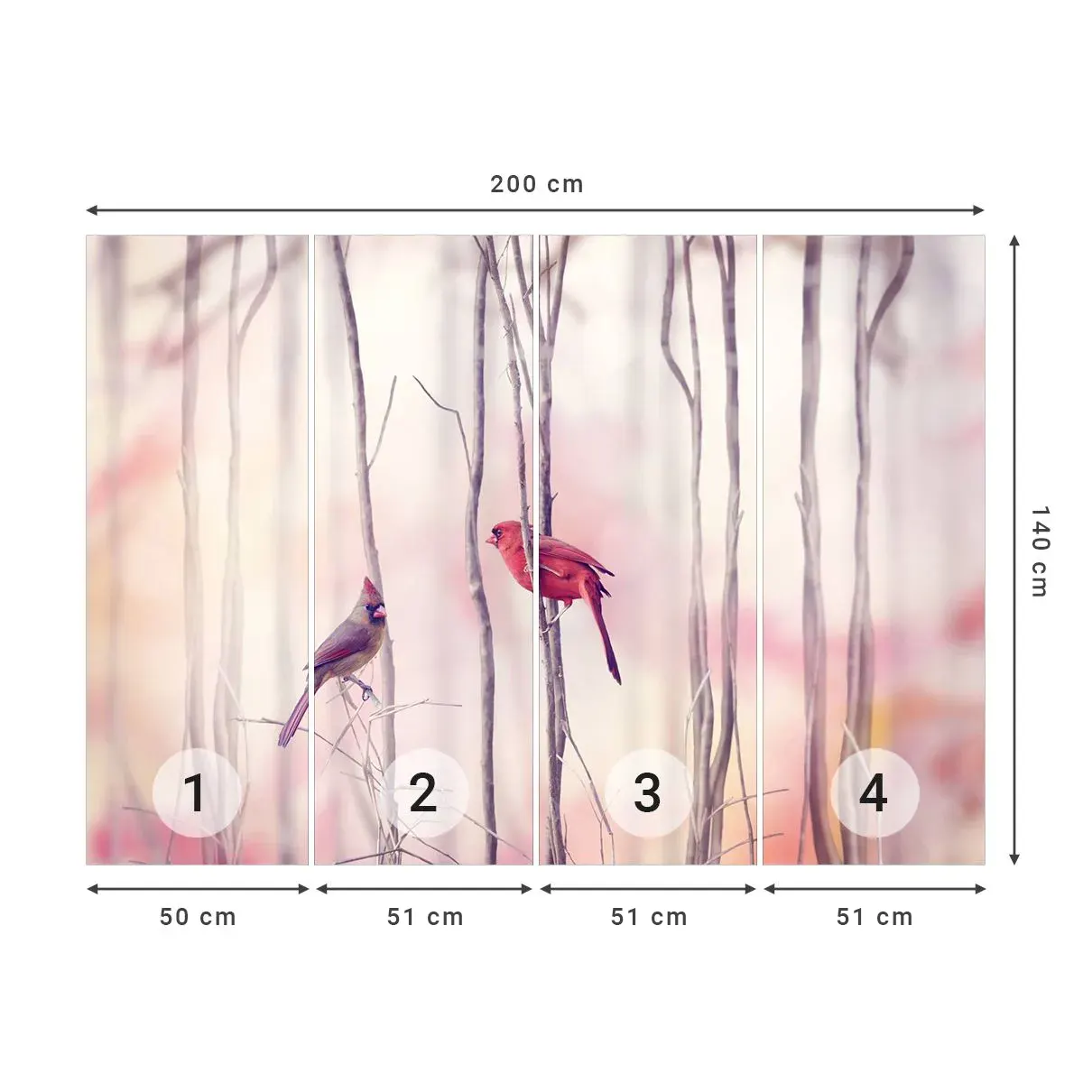 Fototapeta Samolepicí Deluxe Sticker - Příběh růžového lesa - Pták, Příroda, Les - 200x140 cm