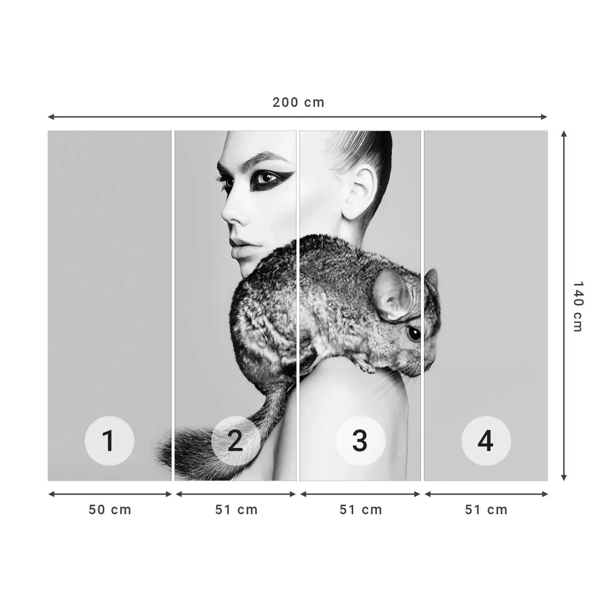 Selbstklebende Fototapete Deluxe Sticker - Dame mit einem Chinchilla - Frau, Frau mit Chinchilla, Modell - 200x140 cm