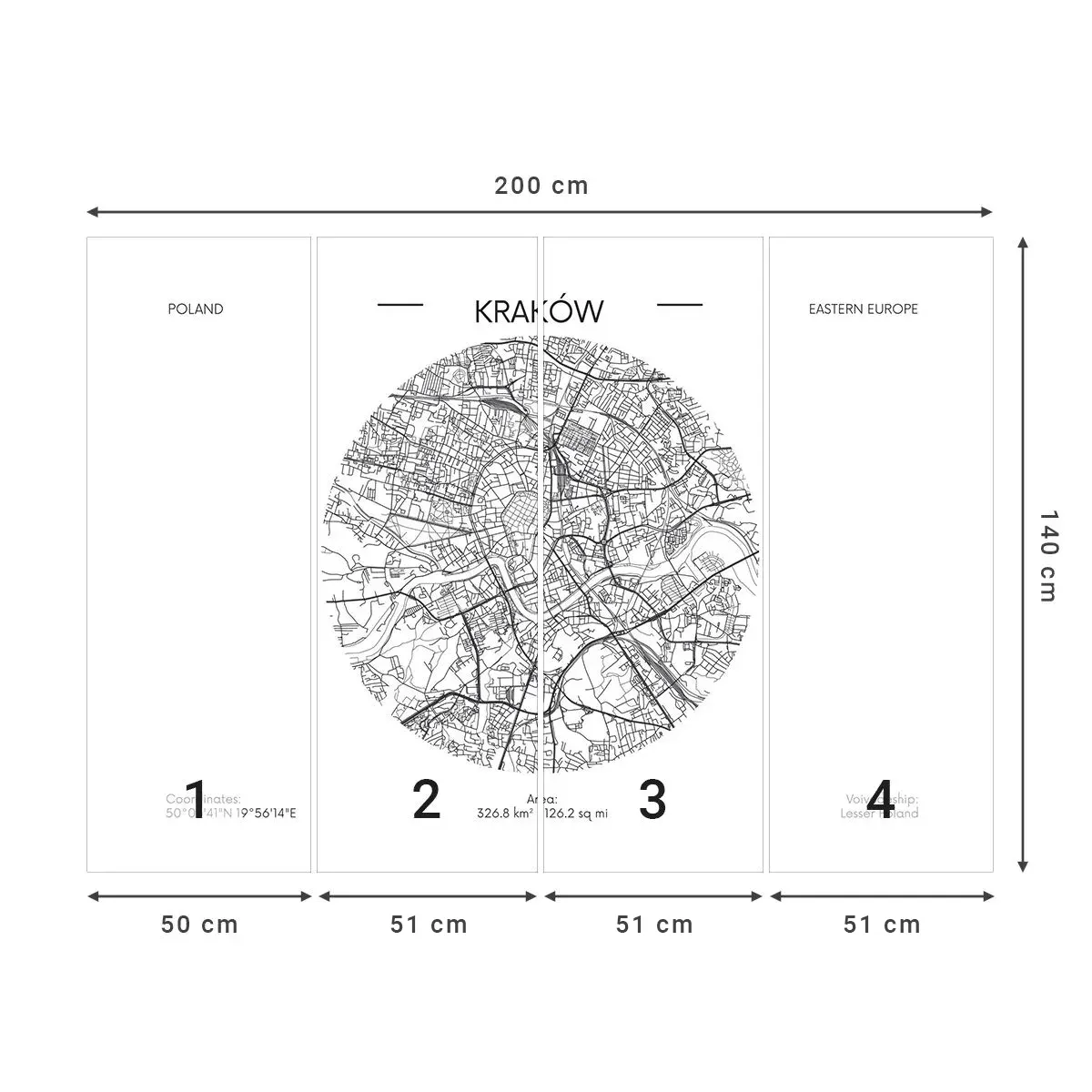 Fototapeta Samoprzylepna Deluxe Sticker - Anatomia Krakowa - Mapa, Kraków, Polska - 200x140 cm