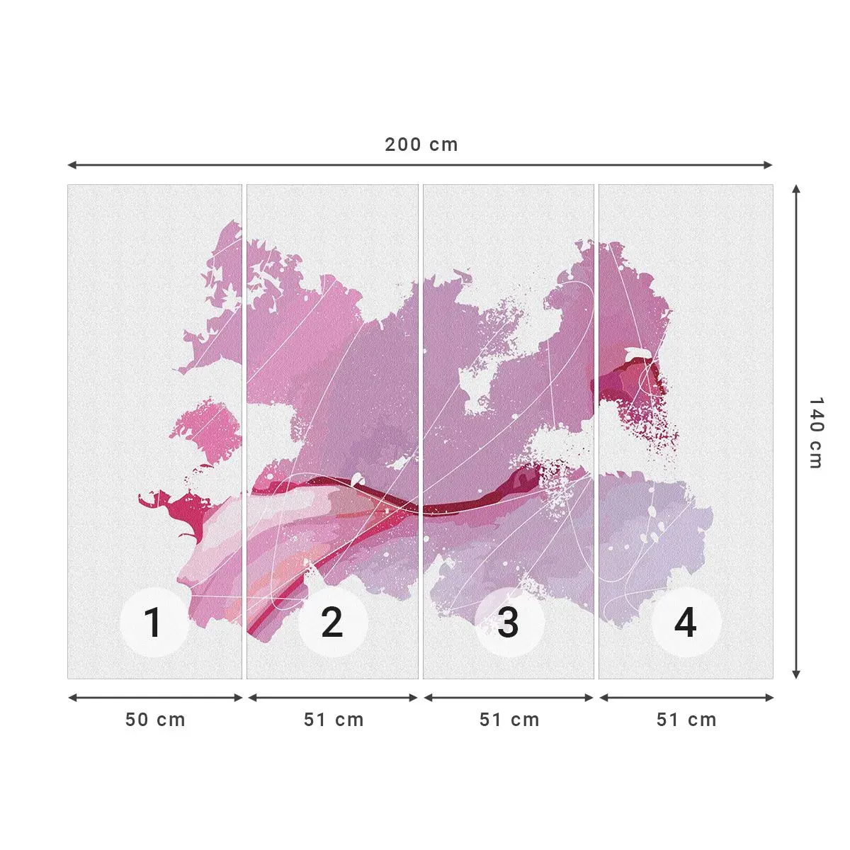 Samolepiaca Fototapeta Deluxe Sticker - Mapa ružového sveta - Minimalizmus, Pastel, Mapa - 200x140 cm