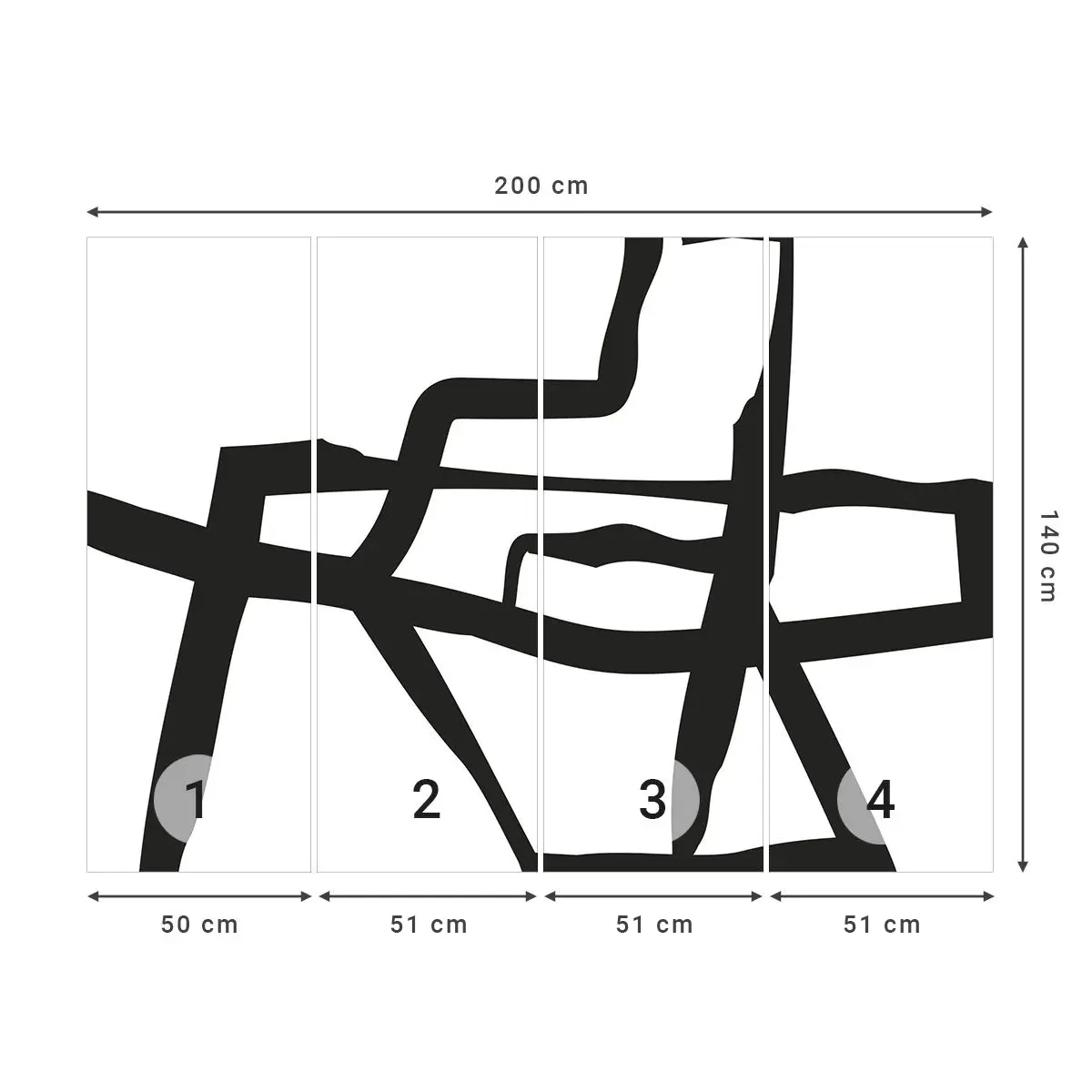 Fototapet Selvklæbende Deluxe Sticker - Sort og hvid konstruktion - Linje, Sort og hvid, Abstraktionisme - 200x140 cm