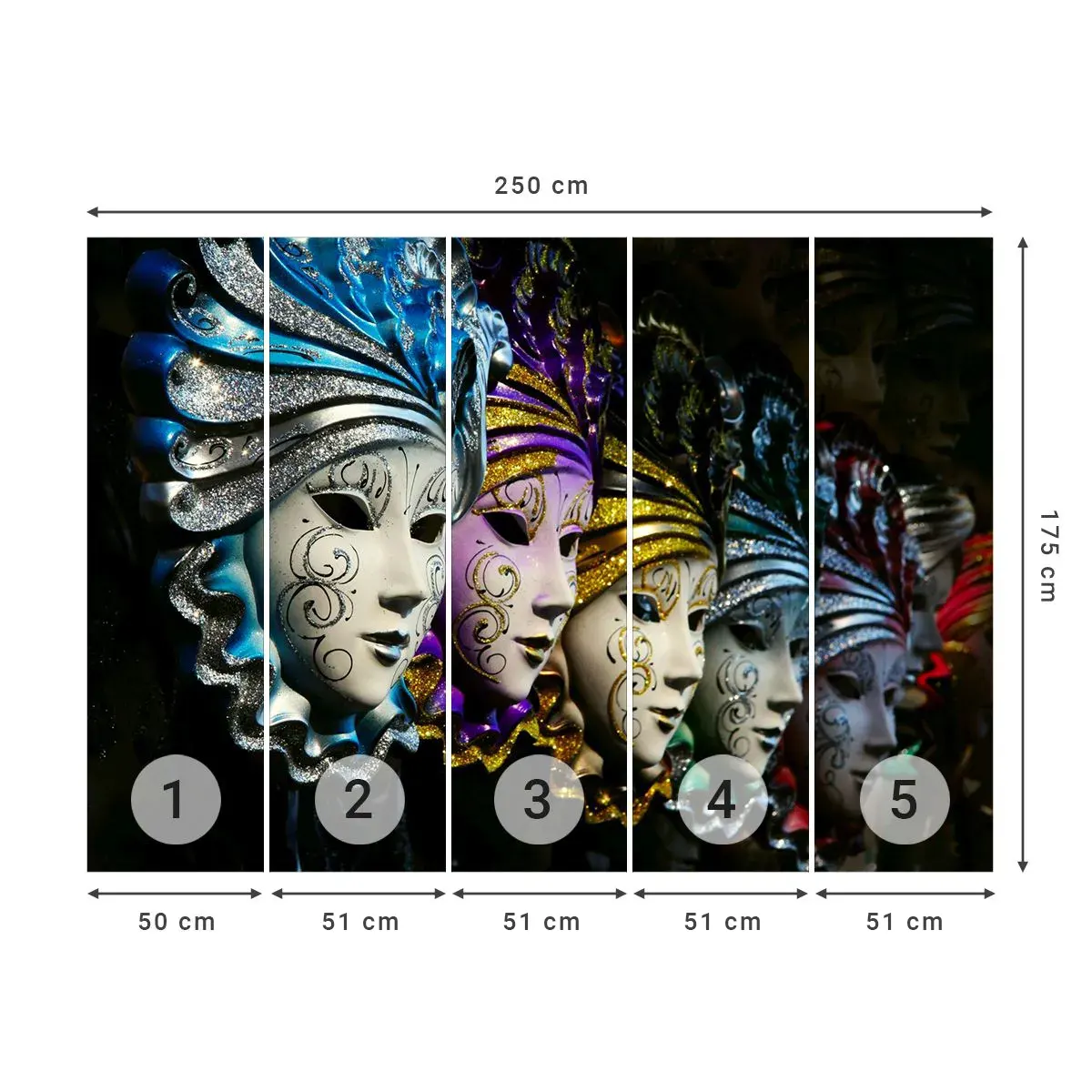 Fototapeta Samoprzylepna Deluxe Sticker - Tajemnica w złocie i w srebrze - Maska Wenecka, Wenecja, Karnawał - 250x175 cm