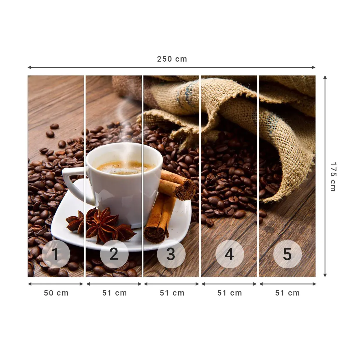 Selbstklebende Fototapete Deluxe Sticker - Würziger Geschmack und Aroma - Gastronomie, Kaffee, Zimt - 250x175 cm