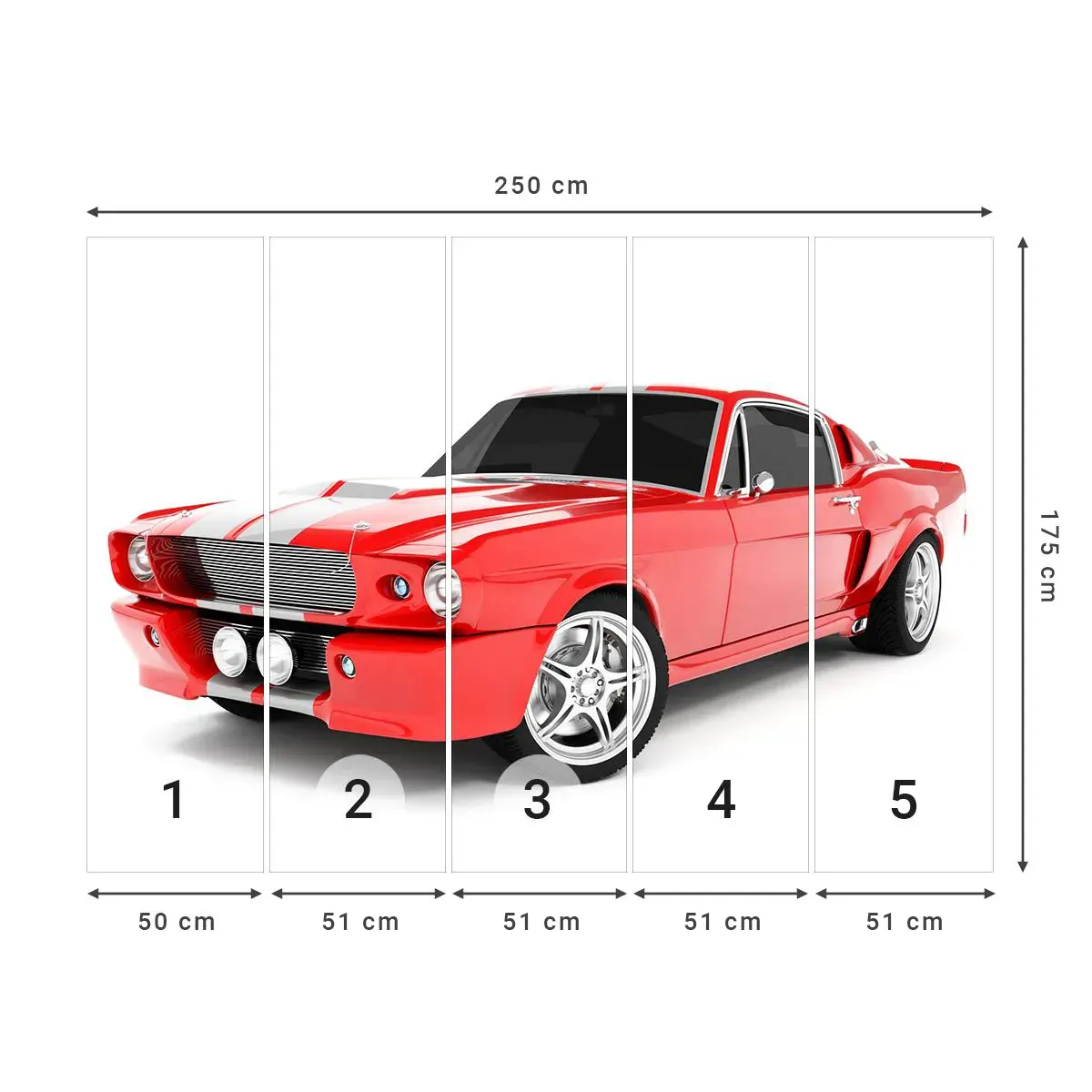 Selbstklebende Fototapete Deluxe Sticker - Ein Mustang so schnell wie der Wind - Automobil, Oldtimer, Mustang-Auto 1967 - 250x175 cm