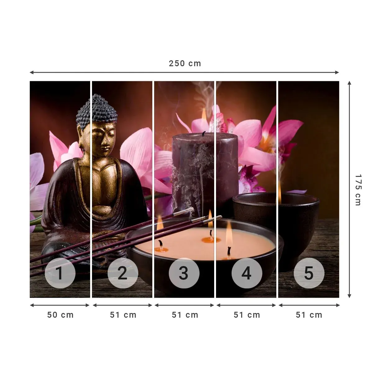 Fototapeta Samolepicí Deluxe Sticker - Očistit mysl, uklidnit tělo - Buddha, Náboženství, Květiny - 250x175 cm