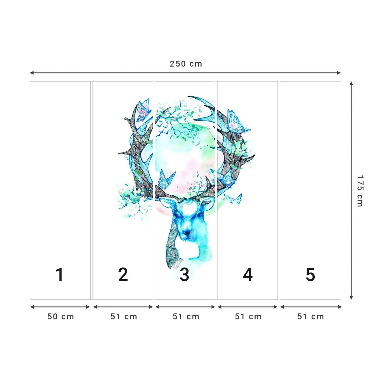 Papier Peint Autocollant Deluxe Sticker - La force et la délicatesse de la nature - Abstraction, Cerf, Nature - 250x175 cm