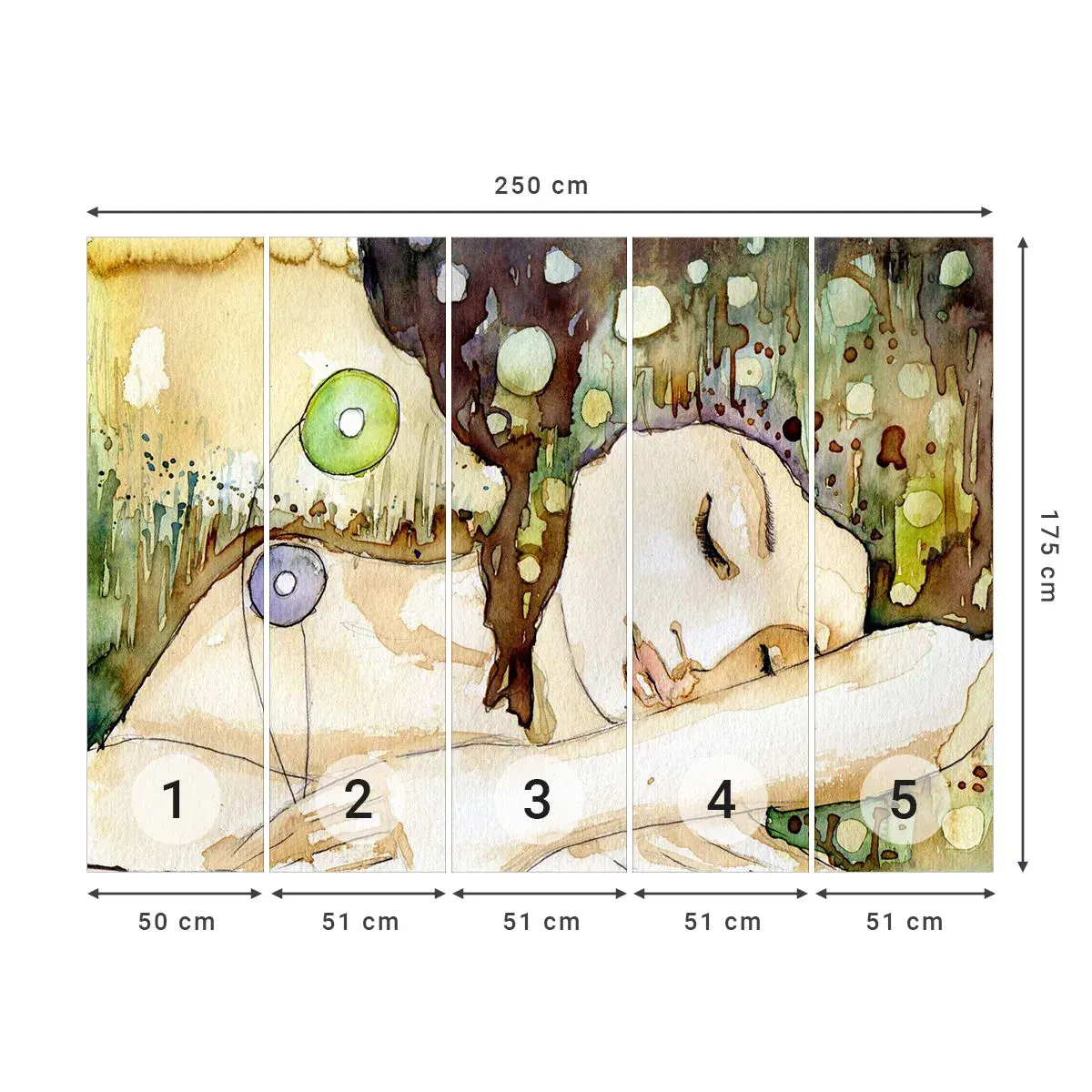 Fototapeta Samoprzylepna Deluxe Sticker - Szmaragdowo-fiołkowy sen - Abstrakcja, Kobieta, Ilustracja - 250x175 cm