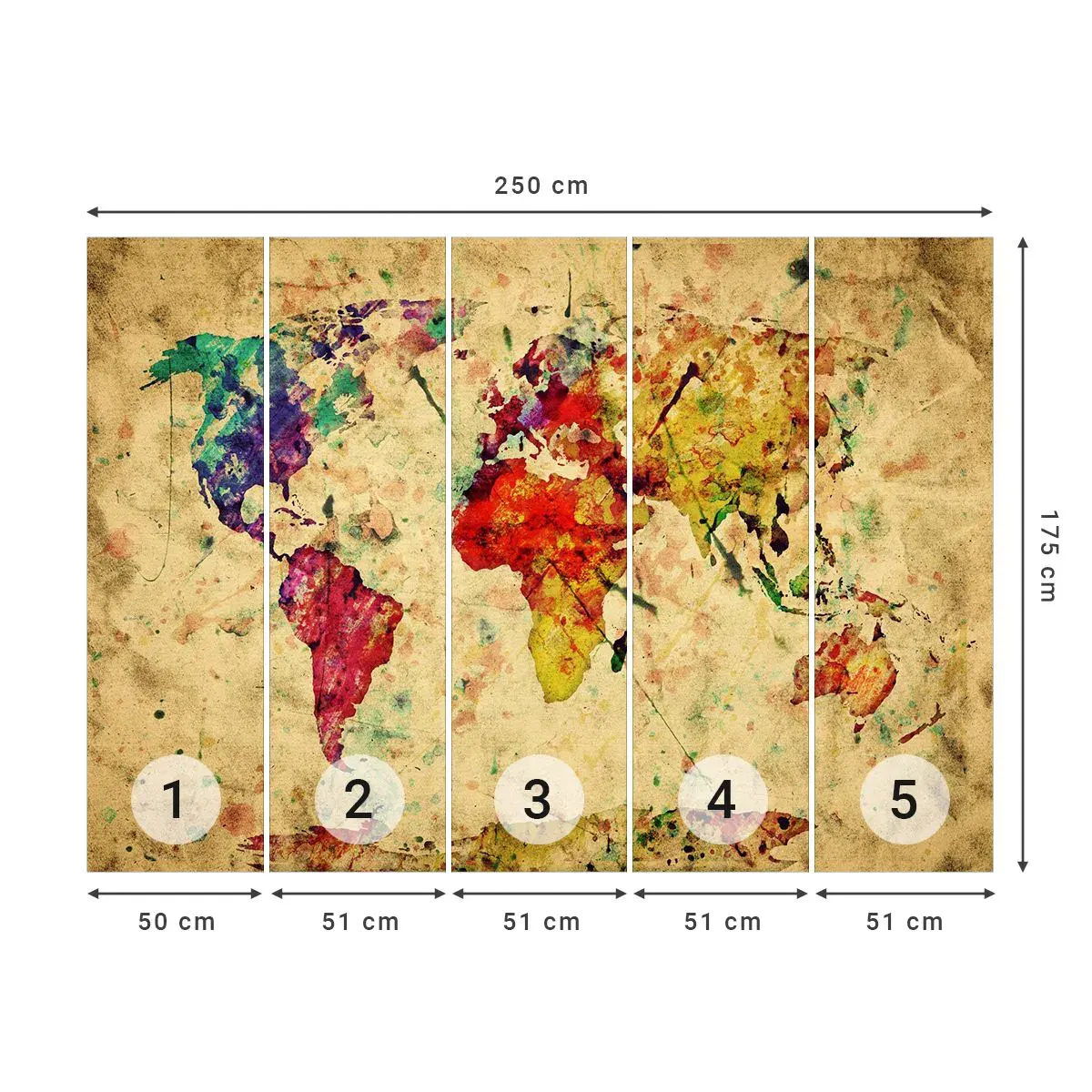 Selbstklebende Fototapete Deluxe Sticker - Leben wie buntes Kartenpapier - Weltkarte, Kontinente, Reisen - 250x175 cm