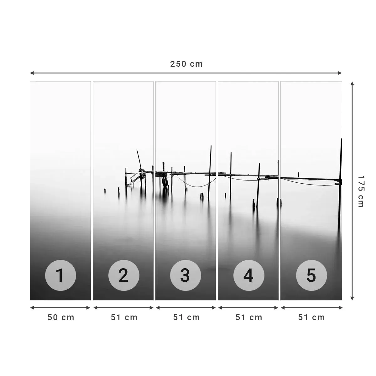 Selbstklebende Fototapete Deluxe Sticker - Was ist, wenn es keine Welt gibt? - Landschaft, Holzbrücke, Schwarz und weiß - 250x175 cm