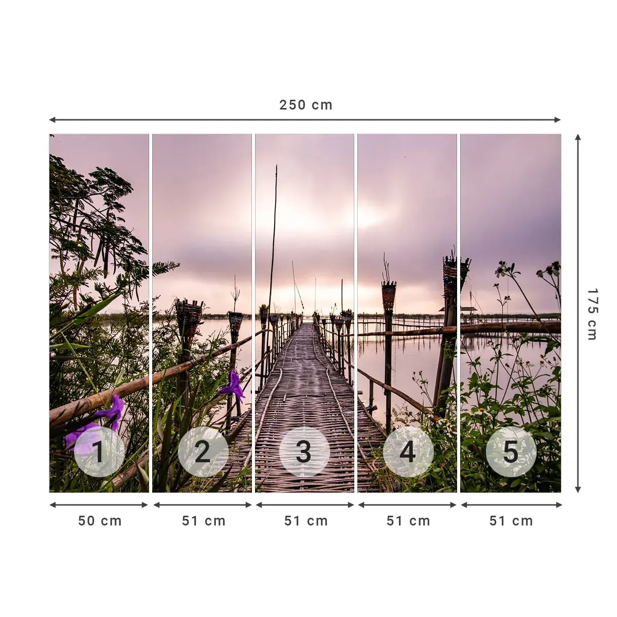 Fotomurali Autoadesivo Deluxe Sticker - Pace e silenzio dell'Asia - Paesaggio, Fiume, Bambù - 250x175 cm