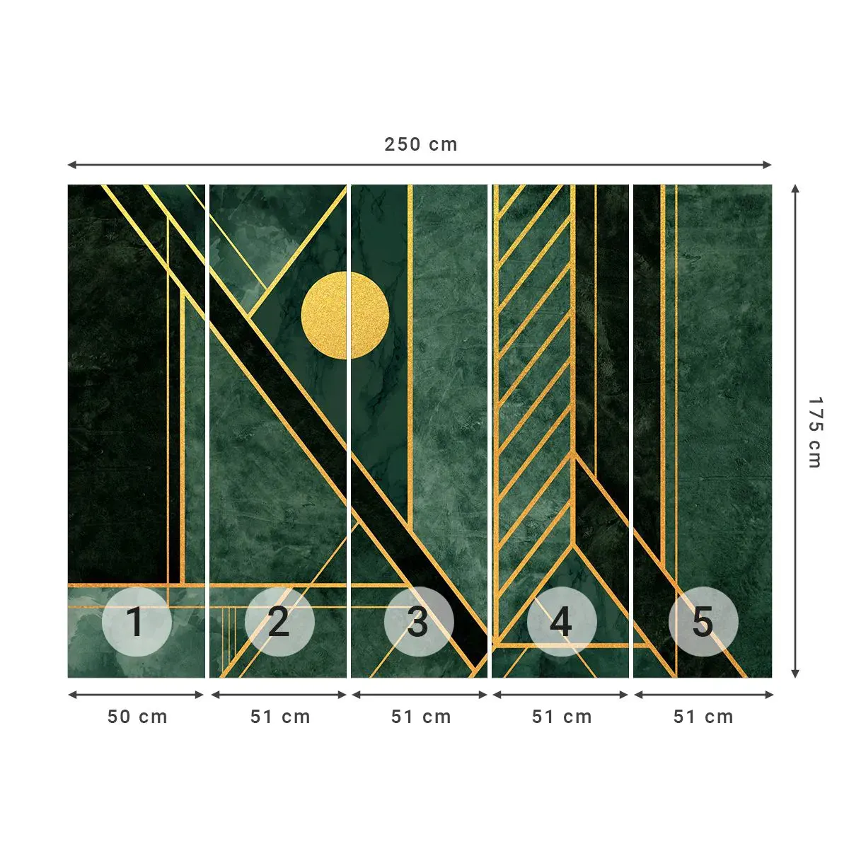 Self-Adhesive Photo Wallpaper Deluxe Sticker - Dynamics of Gold and Azure - Abstraction, Piece, Geometric Pattern - 250x175 cm