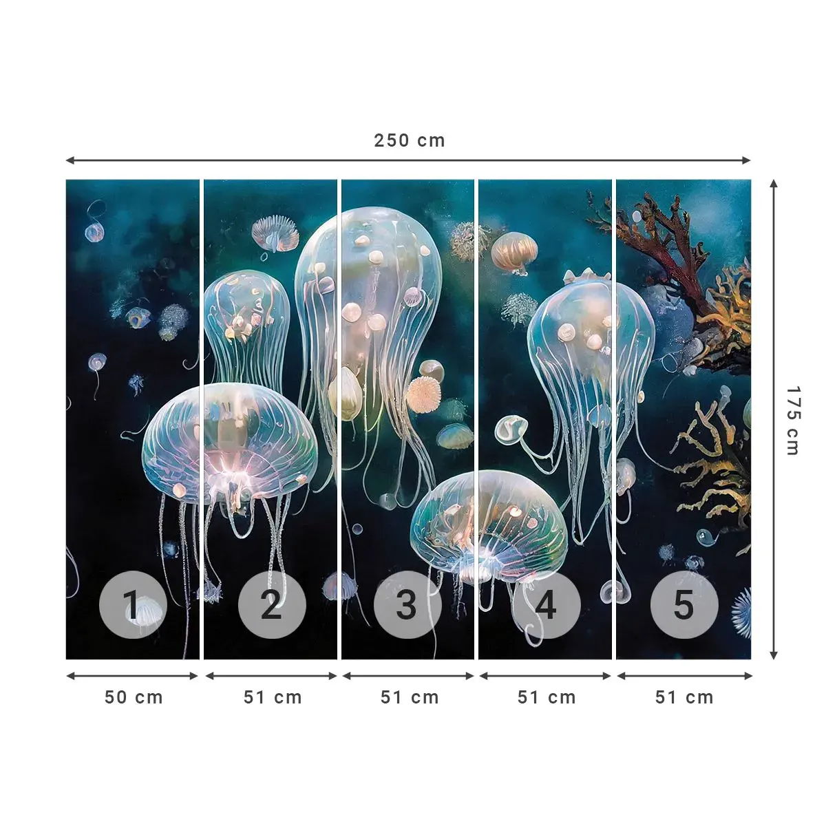 Tapet Autoadeziv Deluxe Sticker - Balul subacvatic - meduze, Animale, Adâncimi - 250x175 cm