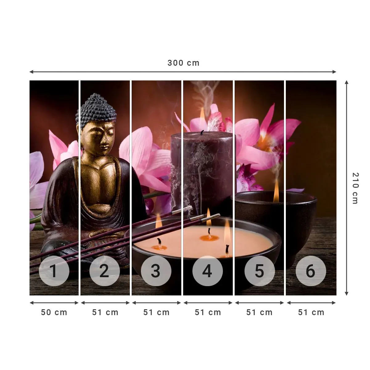 Fotomural Autadhesivo Deluxe Sticker - Despejar la mente, calmar el cuerpo - Buda, Religión, flores - 300x210 cm