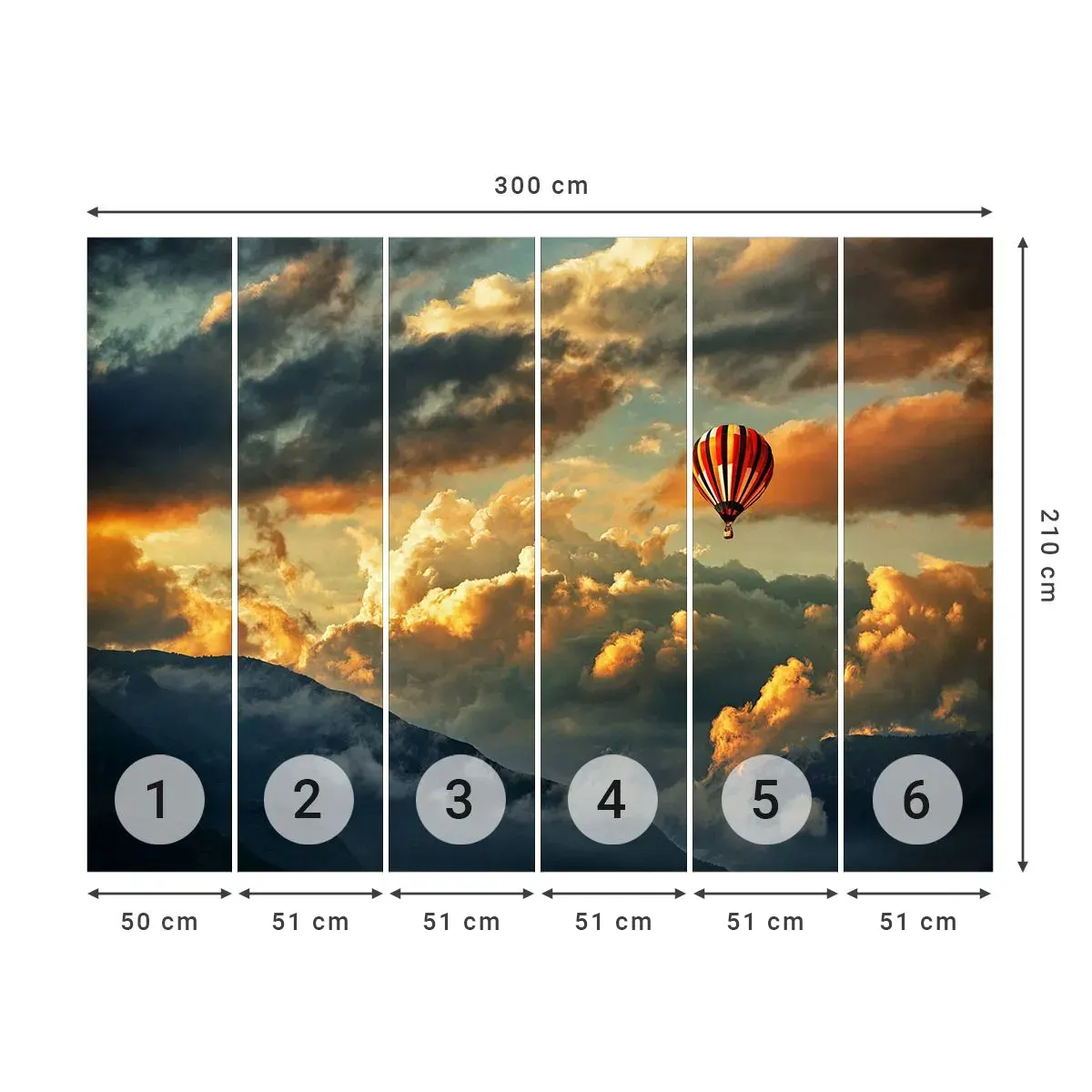 Selbstklebende Fototapete Deluxe Sticker - Ich fliege, weil ich es will - Abstraktion, Ballonfahrt, Berge - 300x210 cm