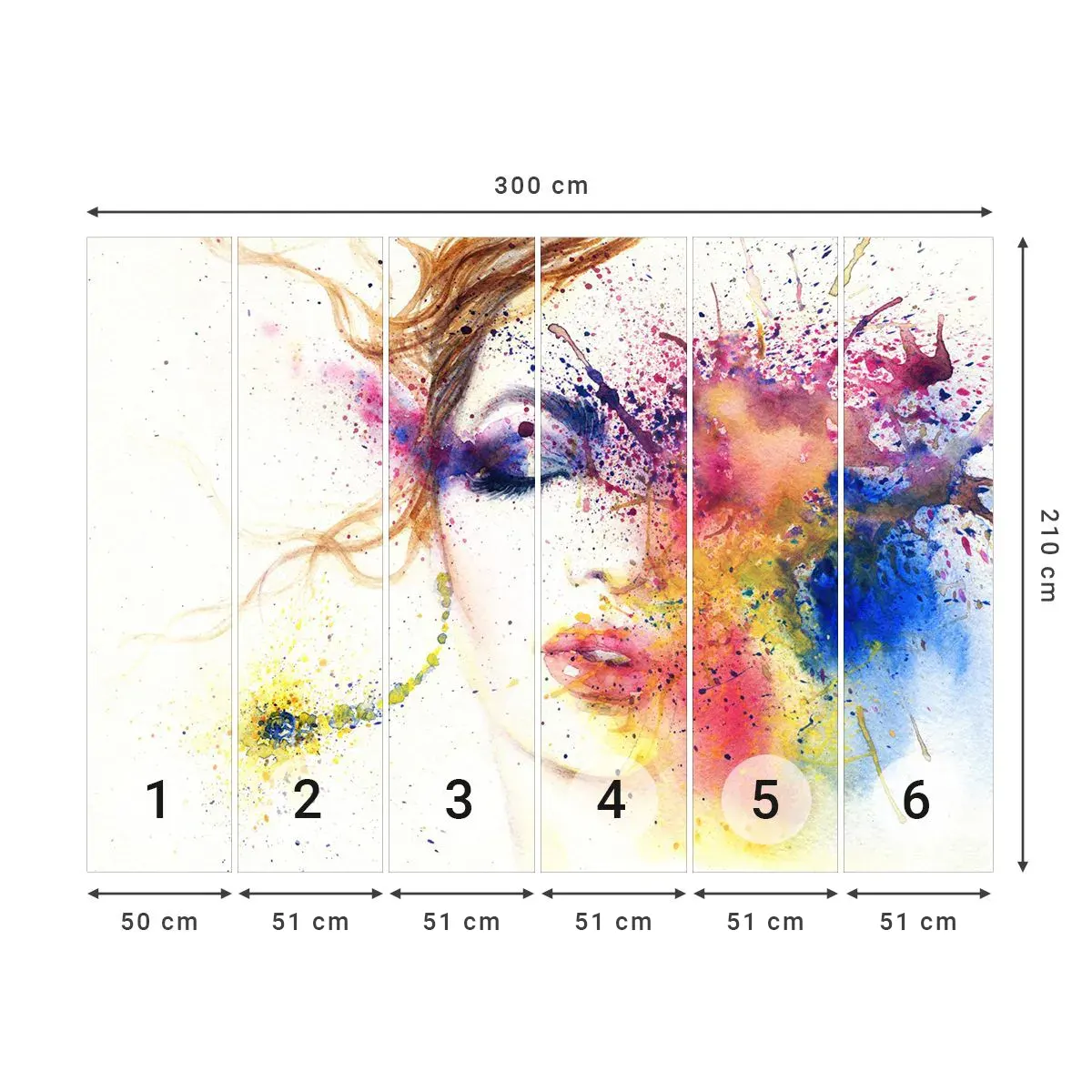 Papel de Parede Autocolante Deluxe Sticker - Vertigem arco-íris - Abstração, Rosto de mulher, Retrato de uma mulher - 300x210 cm