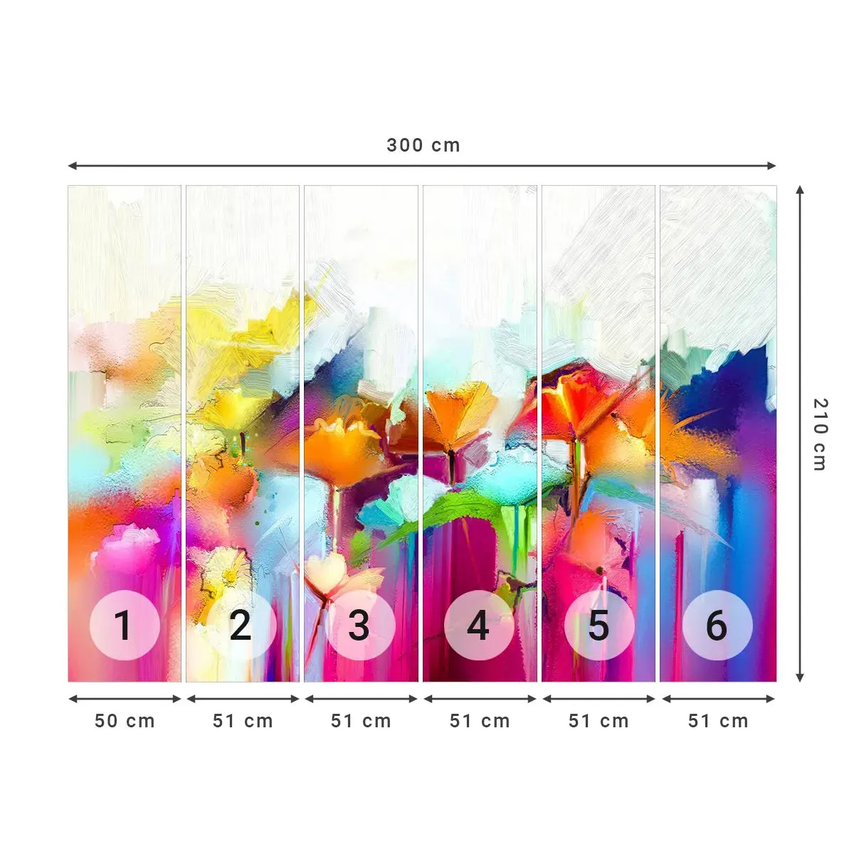 Fototapet Selvklæbende Deluxe Sticker - Regnbuen i blomstring - Abstraktion, Blomster, Stykke - 300x210 cm