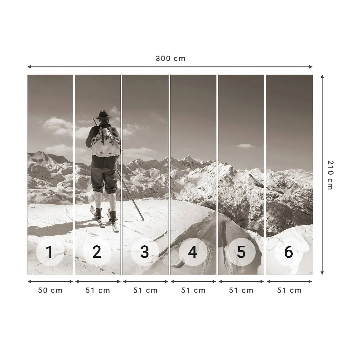 Selbstklebende Fototapete Deluxe Sticker - Und die Berge bleiben unverändert - Landschaft, Berge, Skifahrer - 300x210 cm