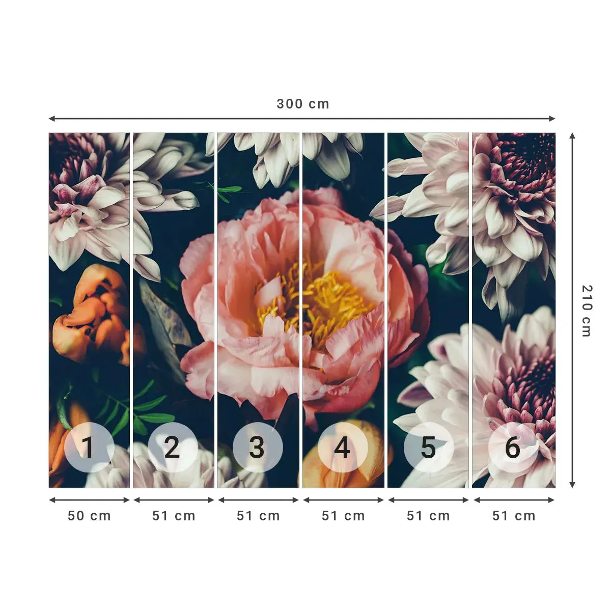 Tapet Autoadeziv Deluxe Sticker - Cu splendoare barocă - Flori, Bujor, Buchet de flori - 300x210 cm