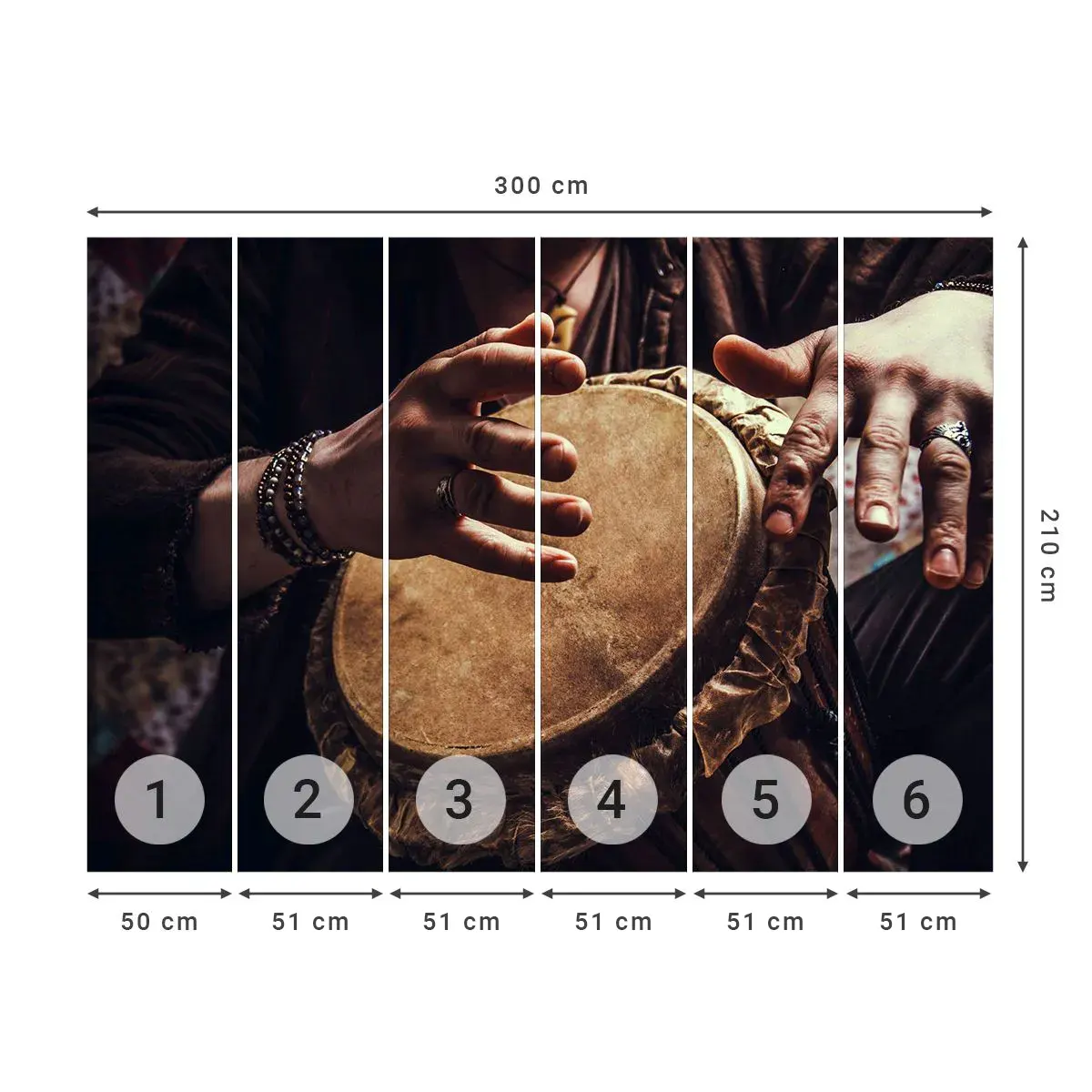 Selbstklebende Fototapete Deluxe Sticker - Im Rhythmus des Herzens - Trommelspiel, Afrika, Musik - 300x210 cm