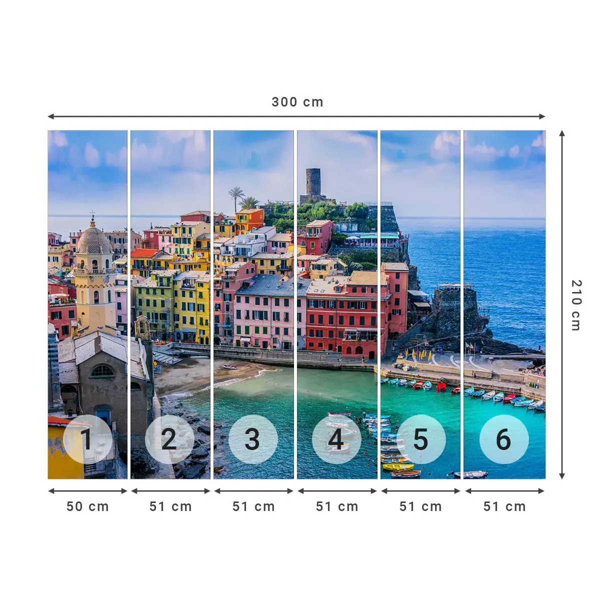 Self-Adhesive Photo Wallpaper Deluxe Sticker - Magical Mediterranean Town - Liguria, City, Italy - 300x210 cm