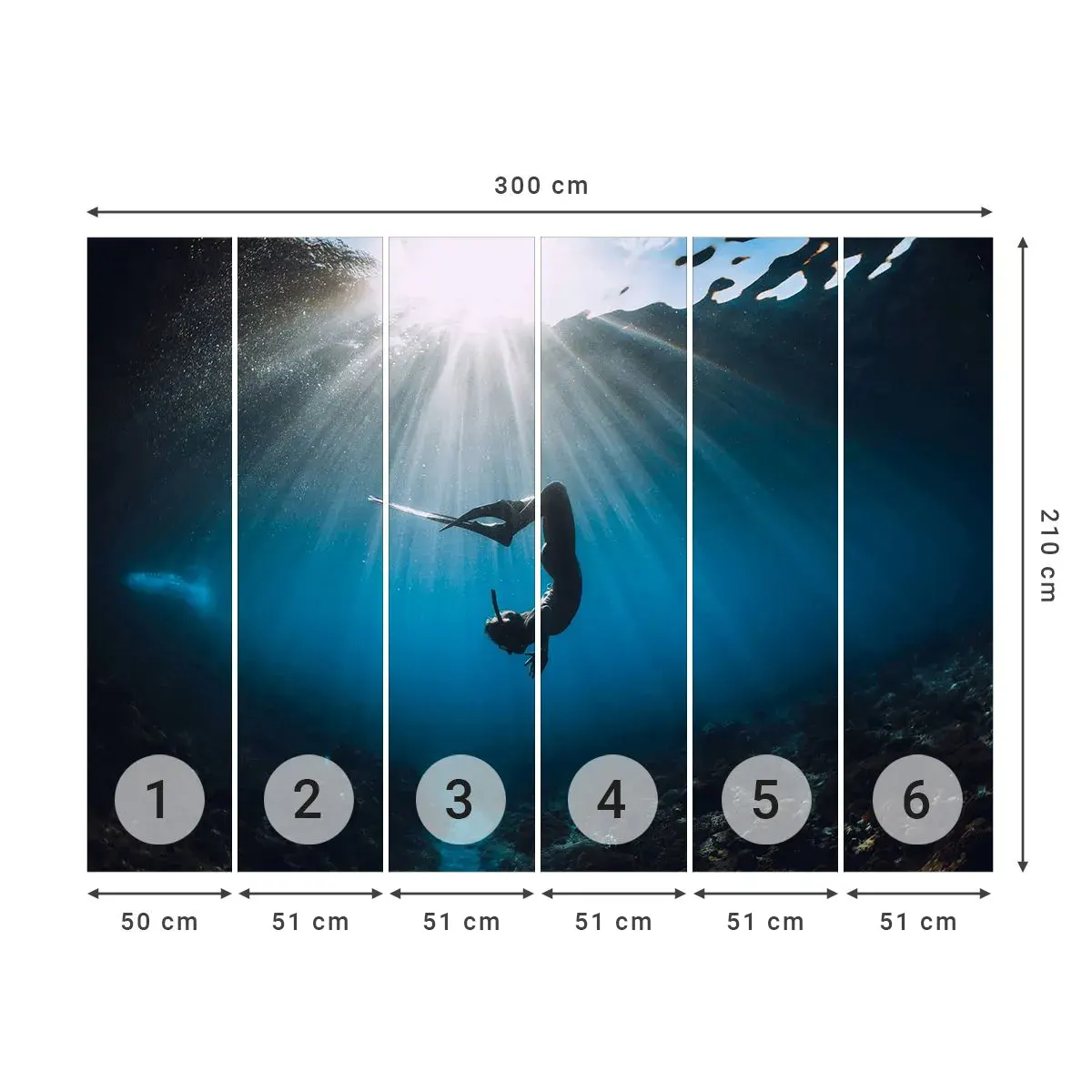 Fotomurali Autoadesivo Deluxe Sticker - Danza subacquea - Grotta sottomarina, Raggi del sole, Immersione - 300x210 cm