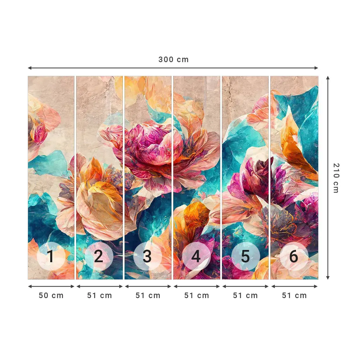 Tapet Autoadeziv Deluxe Sticker - Splendoarea colorată a buchetului de flori - Flori, Pastel, Bucată - 300x210 cm