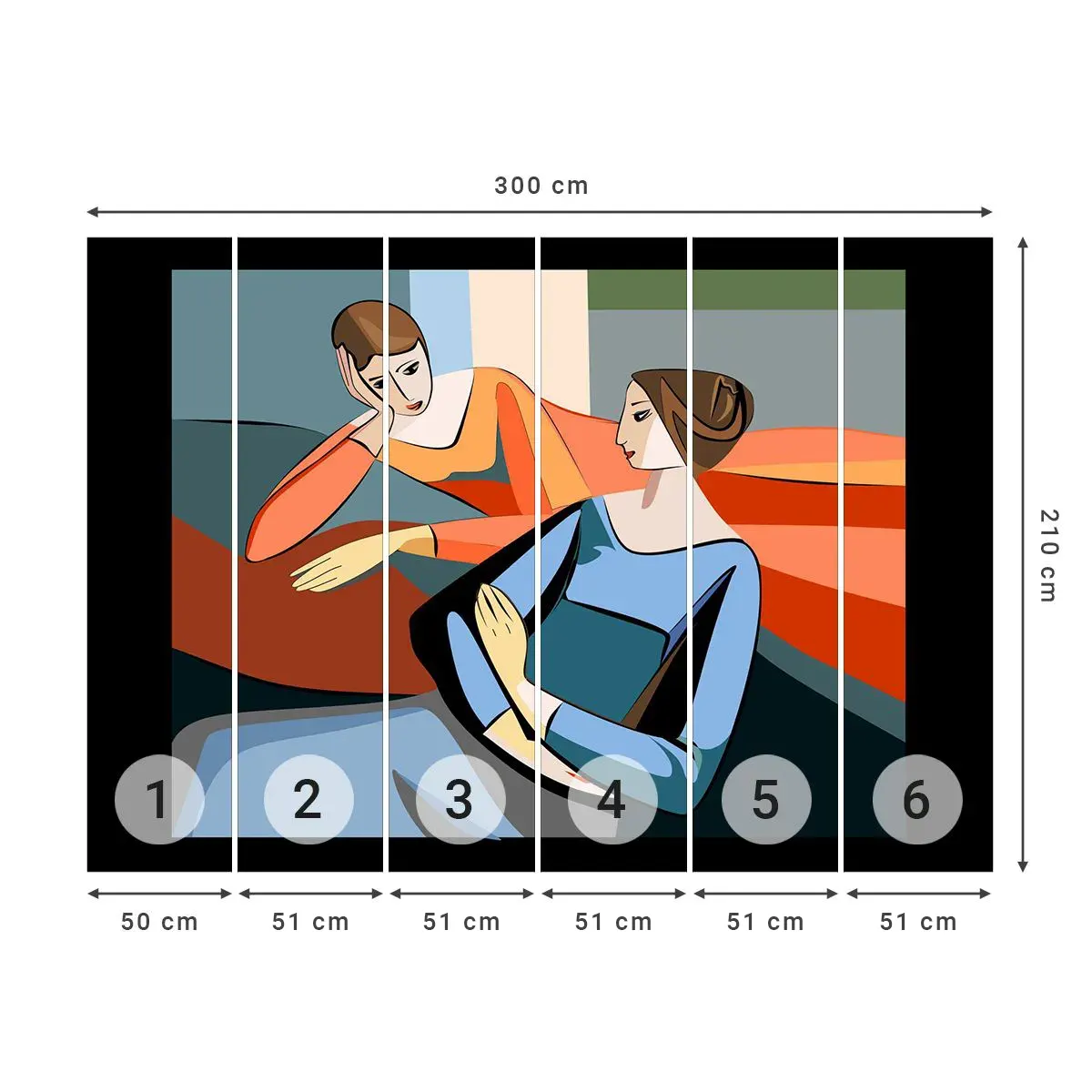 Zelfklevend Fotobehang Deluxe Sticker - Een moment van vertrouwen - Kubisme, Portret, Vrouwen - 300x210 cm