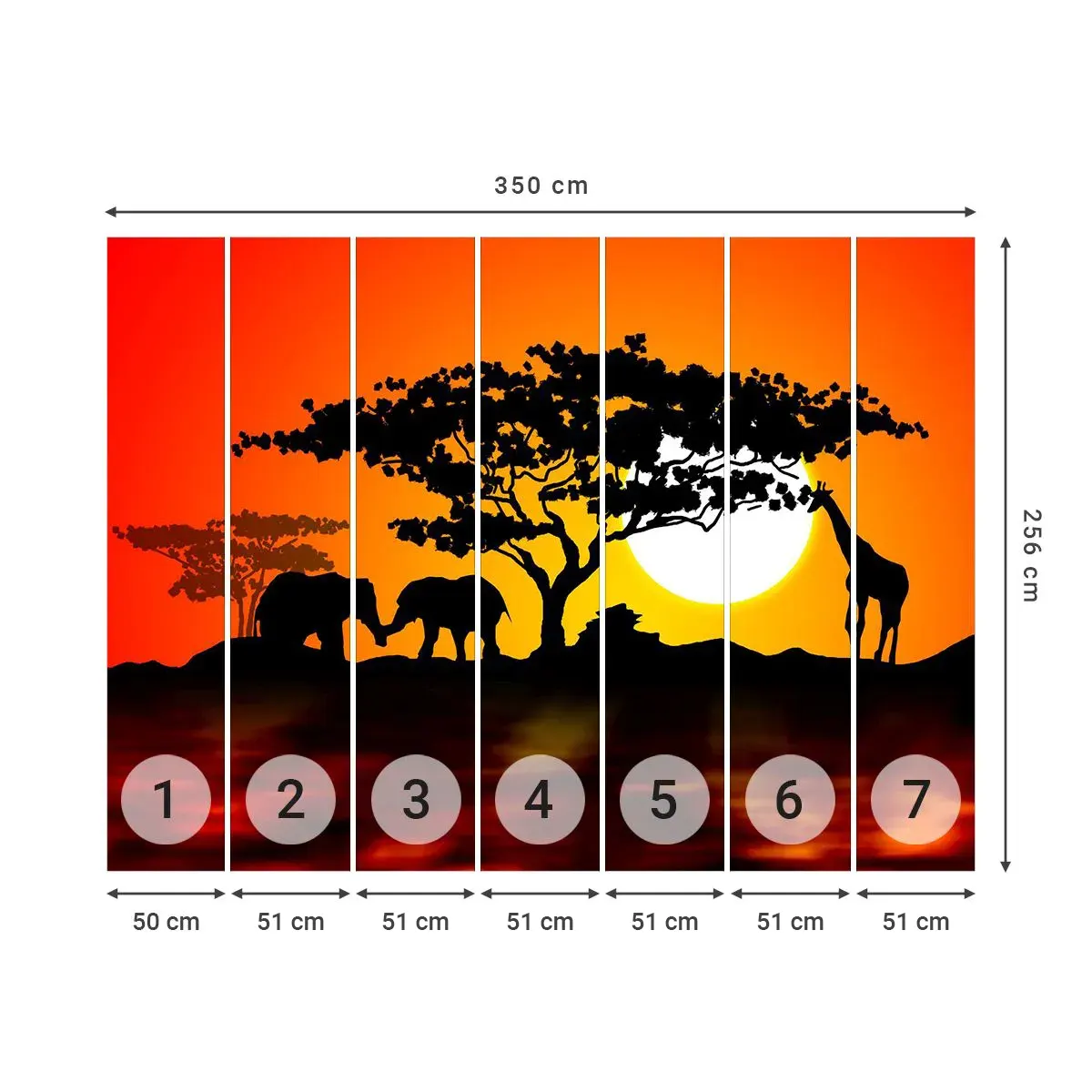 Selbstklebende Fototapete Deluxe Sticker - Treffen in der Savanne - Tiere, Afrika, Giraffe - 350x256 cm