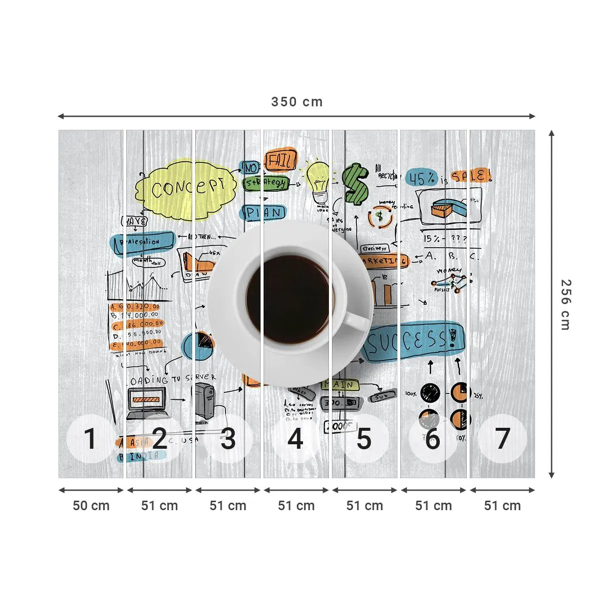 Zelfklevend Fotobehang Deluxe Sticker - Tijd voor een pauze - Grafisch, Koffie, Espresso - 350x256 cm