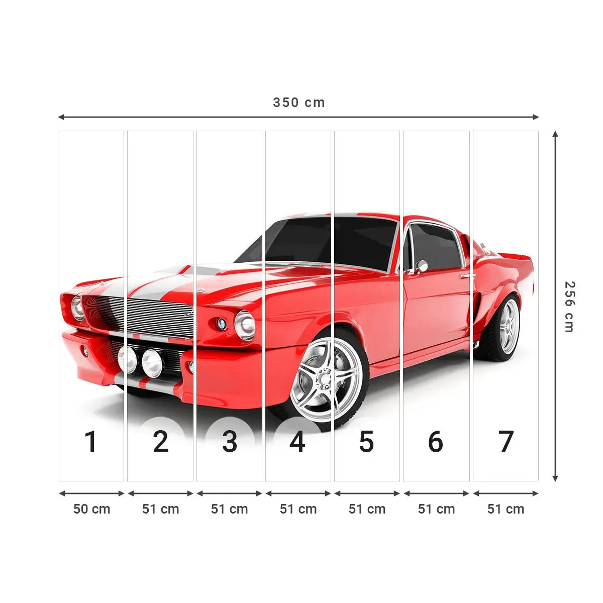 Selbstklebende Fototapete Deluxe Sticker - Ein Mustang so schnell wie der Wind - Automobil, Oldtimer, Mustang-Auto 1967 - 350x256 cm
