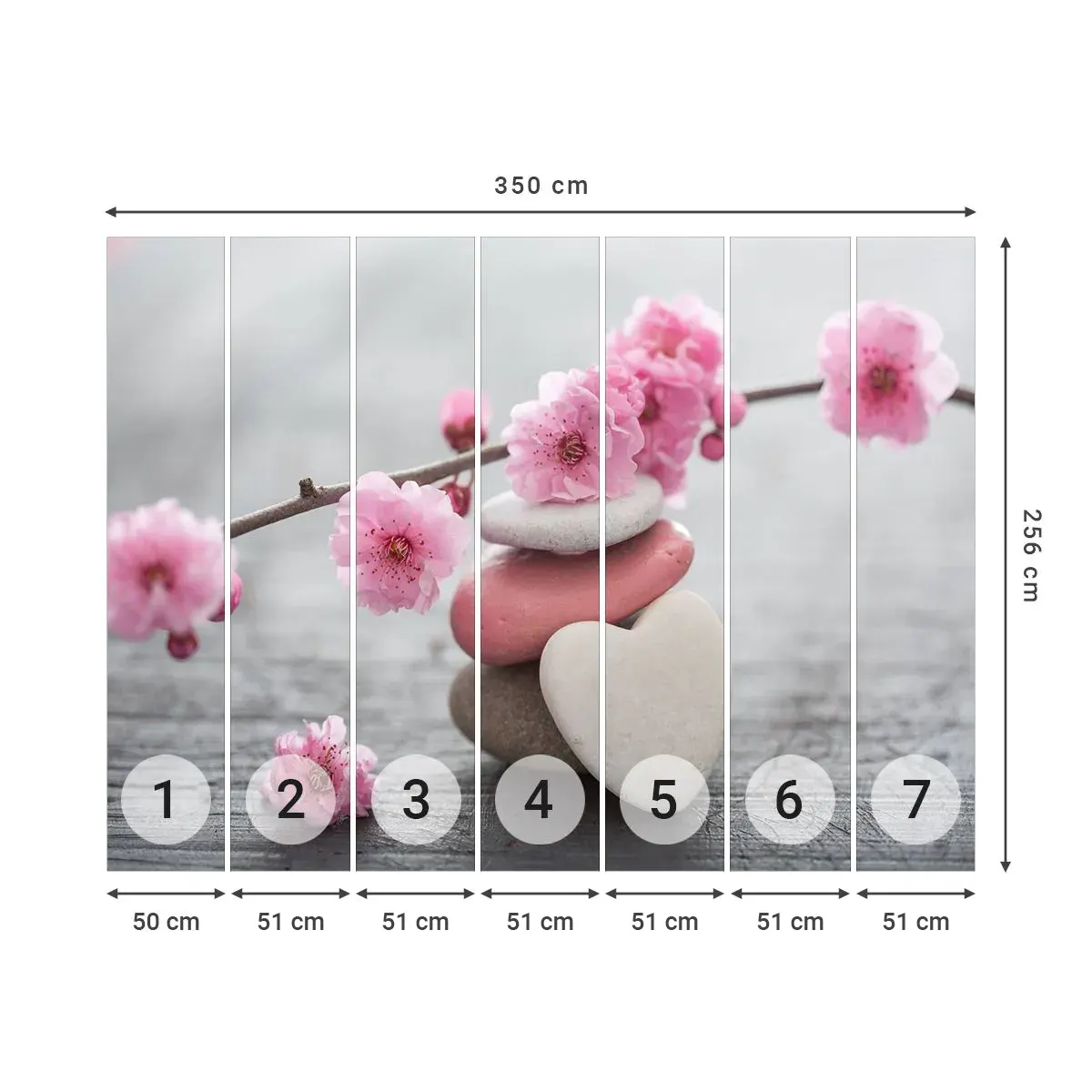 Tapet Autoadeziv Deluxe Sticker - Fericirea florilor de cireș - inima, Floare, Pietre - 350x256 cm